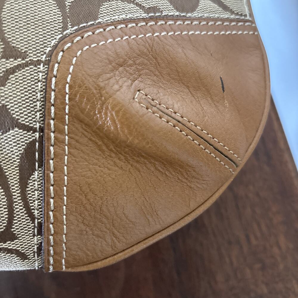 COACH Handbag Hamptons Hobo Signature Canvas Tan Caramel Leather Silver 11576 - Picture 3 of 11
